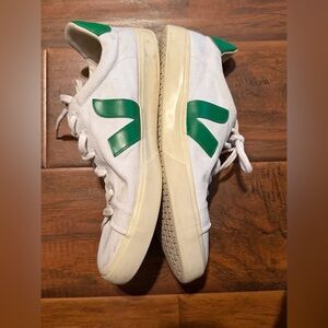 Veja White Sneakers with Green Detail